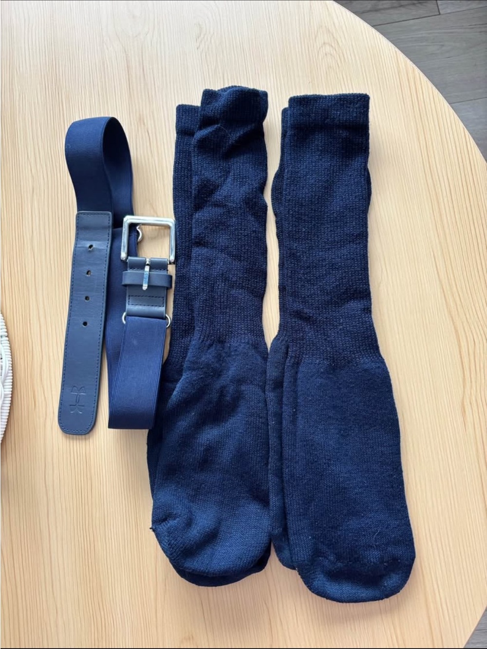 Navy blue under armour adjustable baseball belt and 2 pair ball socks